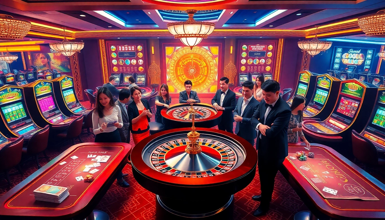 Players enjoying high-stakes games at five88bc.com casino, featuring tables, chips, and excitement.