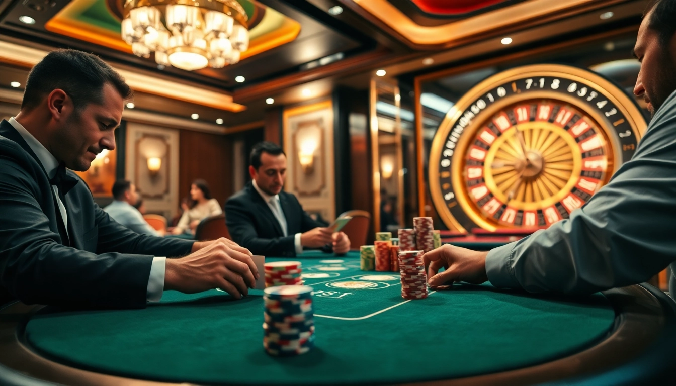 Engaged players at a high-stakes poker table embodying the excitement of OK365 gaming experiences.