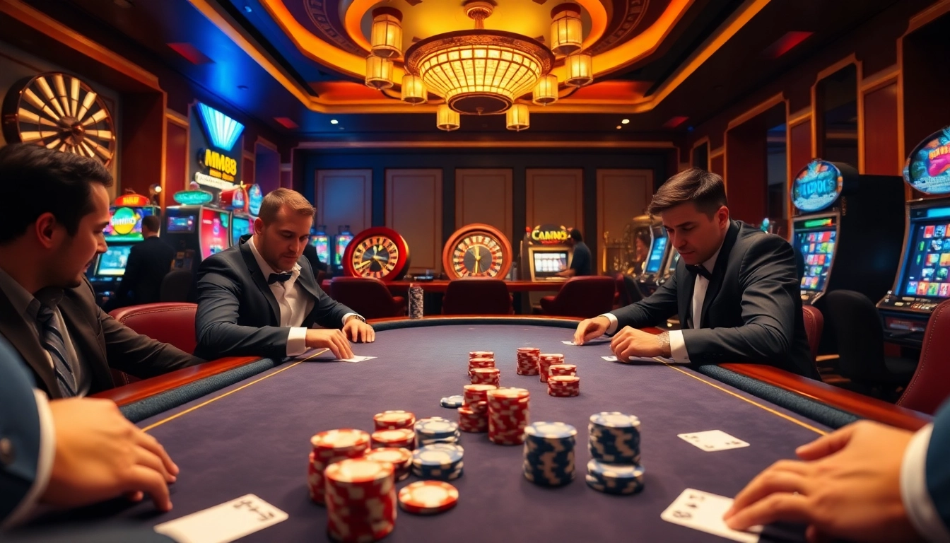 Experience the thrill of the MM88 online casino with vibrant poker chips and intense gameplay.