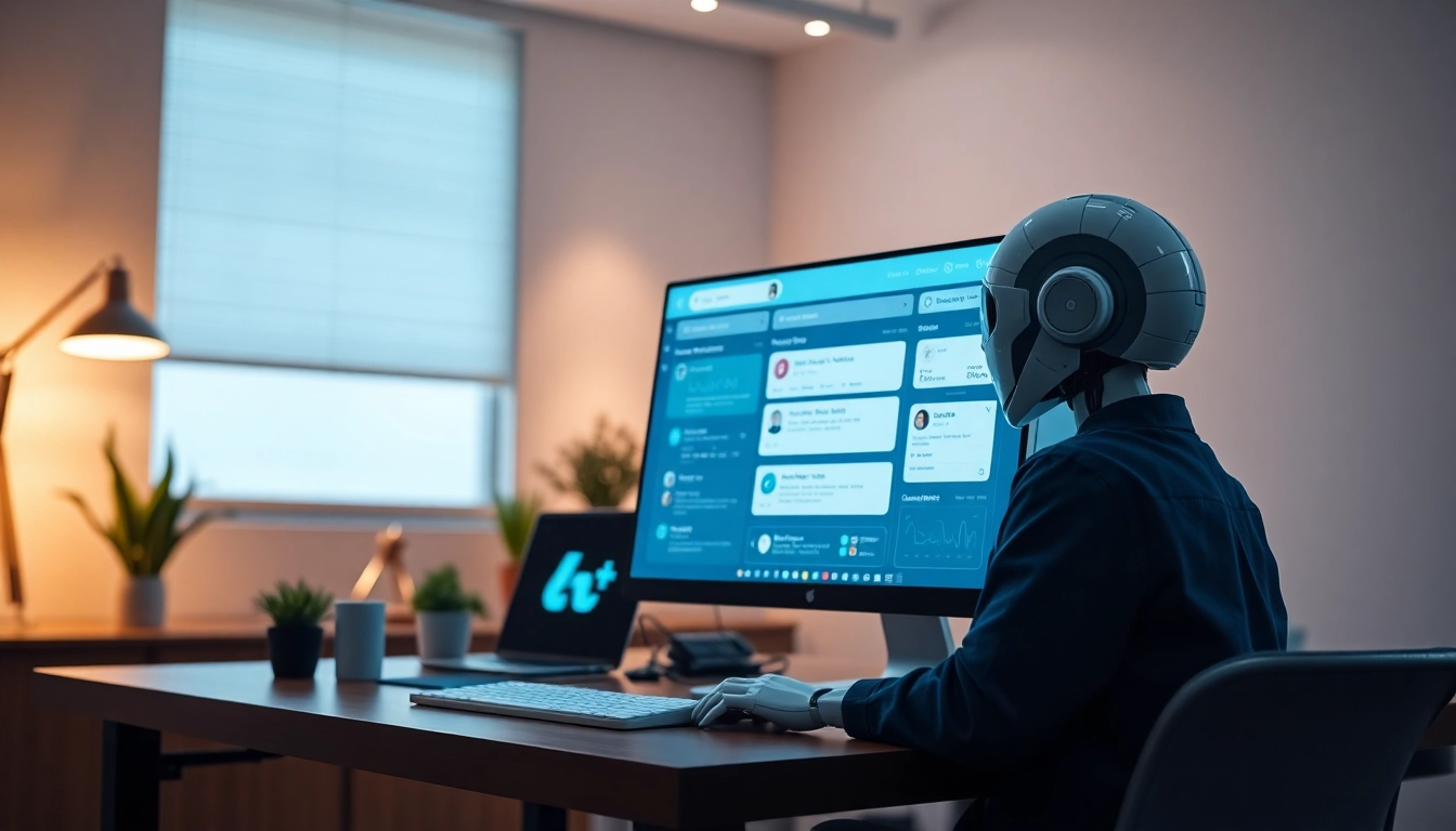 展示美洽官网的AI驱动客户服务界面，具实时聊天和分析功能，在现代化工作空间中。