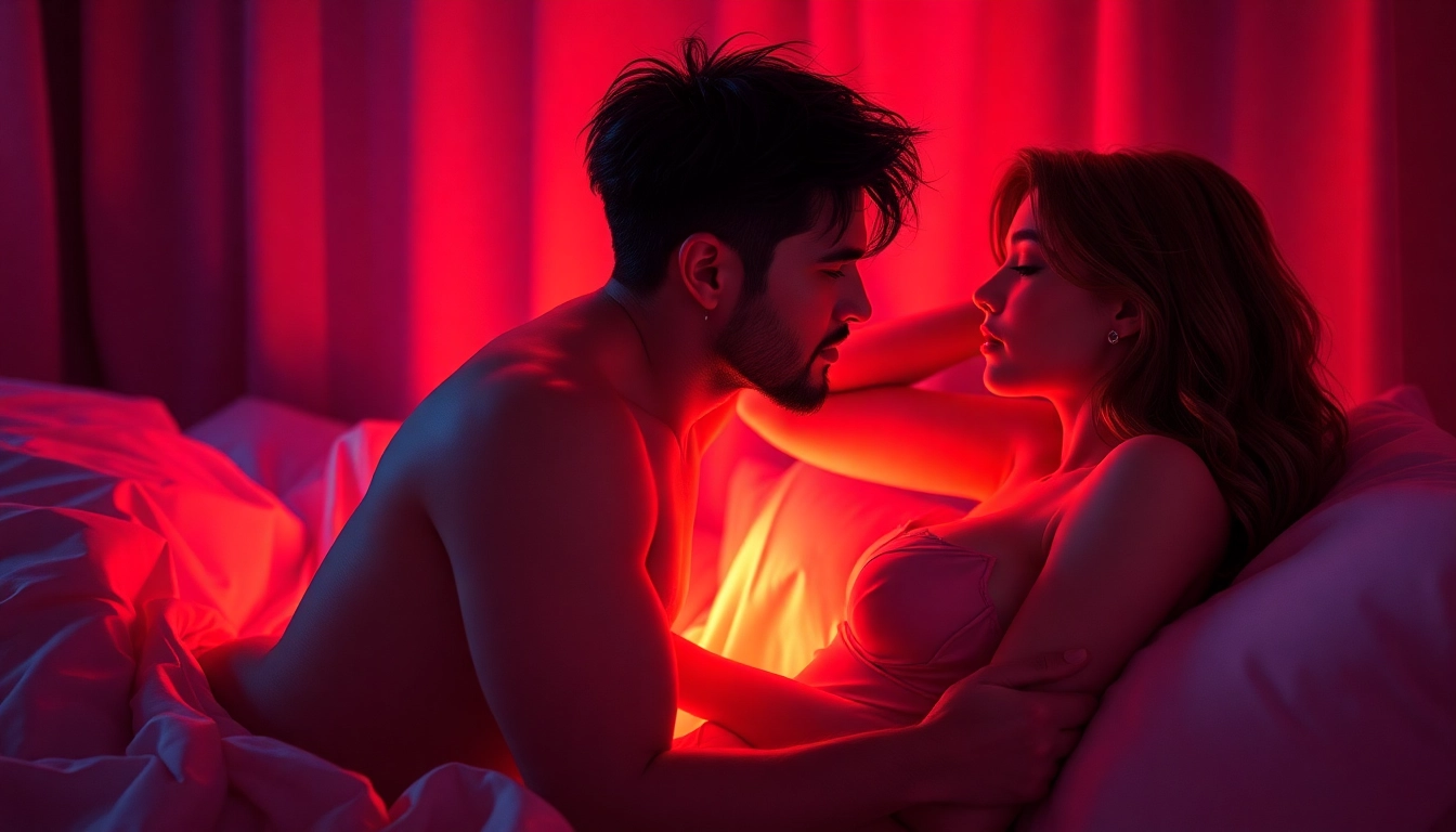 Immersive scene showcasing NSFW roleplay with intimate characters and warm colors.
