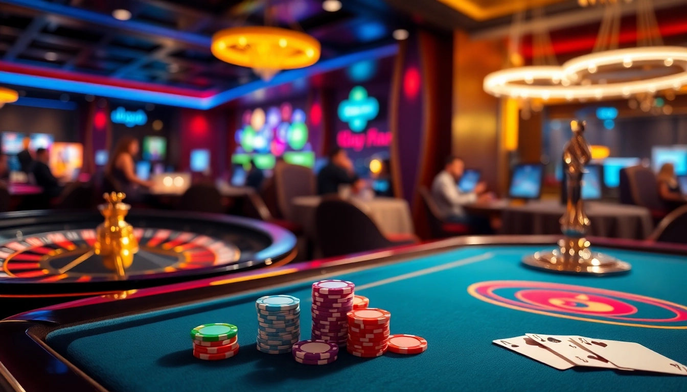 Engaging scene of players enjoying u888 casino games with chips and cards.