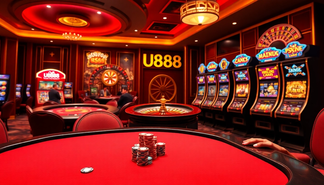 U888 online casino players enjoying a luxurious gambling experience at vibrant tables.