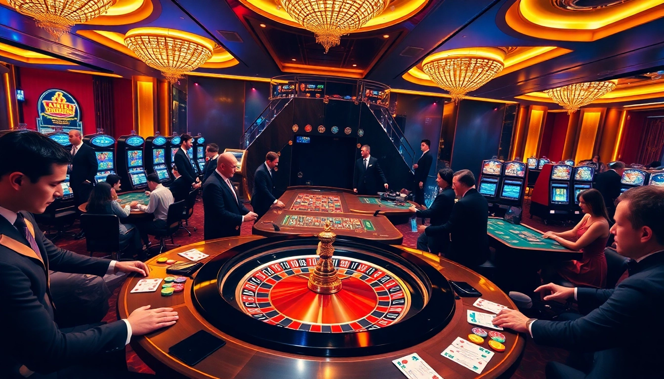 Experience the thrill of gambling at https://kg88.work/ with a bustling casino scene filled with roulette and stylish players.