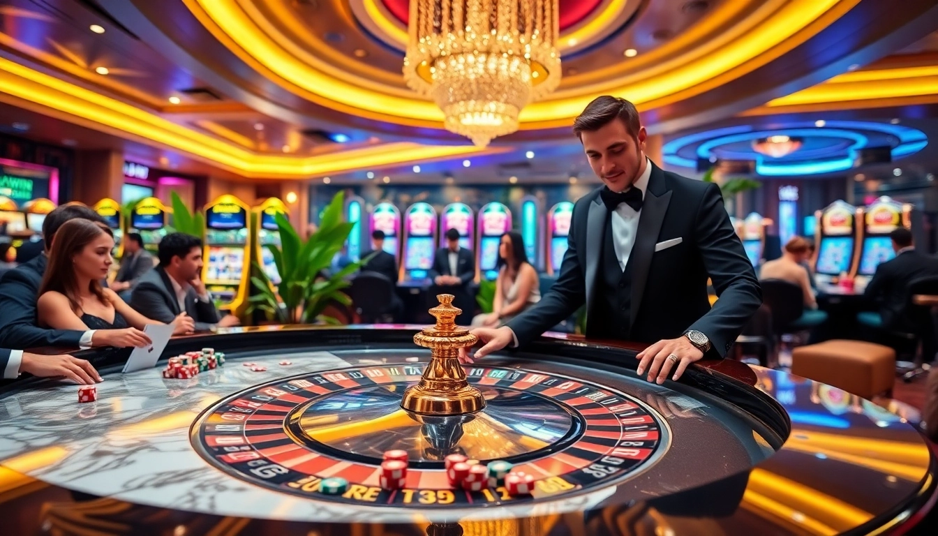 Luckywin roulette table scene with engaging players and vibrant atmosphere.