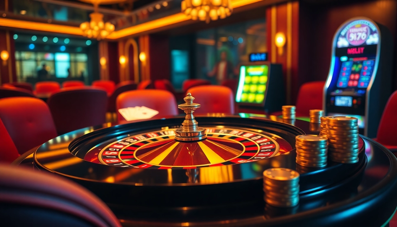 Participate in thrilling games at 999E, with vibrant roulette wheels and luxurious casino tables.