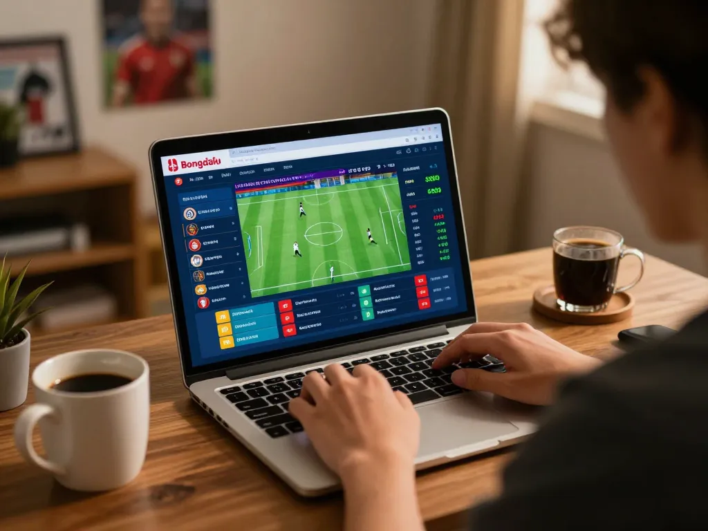 Engaging scene of Bongdalu user placing bets online with dynamic sports statistics.