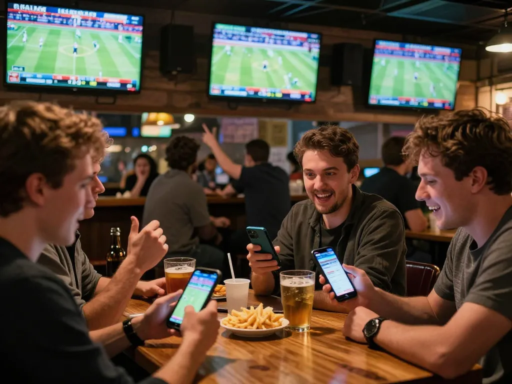 Fabet users engaging in thrilling sports betting excitement at a sports bar.